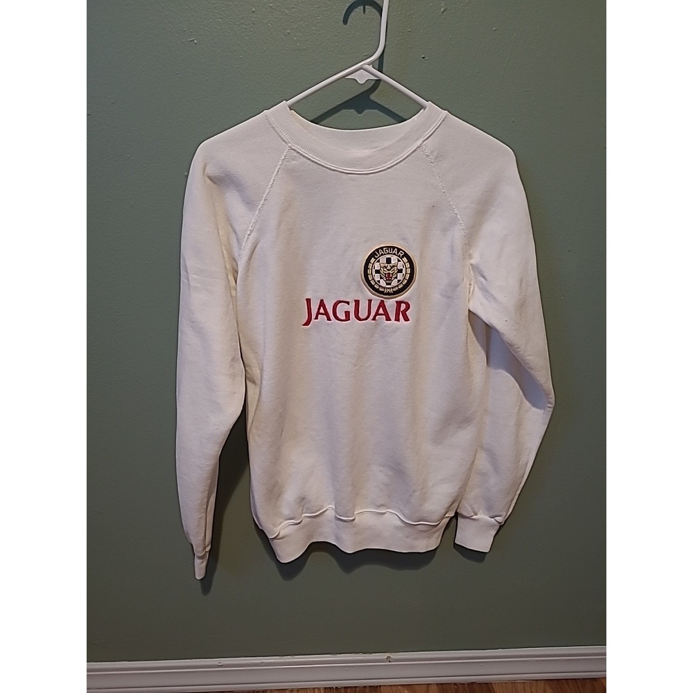 Vintage JAGUAR Embroidered‎ Hanes Crewneck Sweater In White Women's M